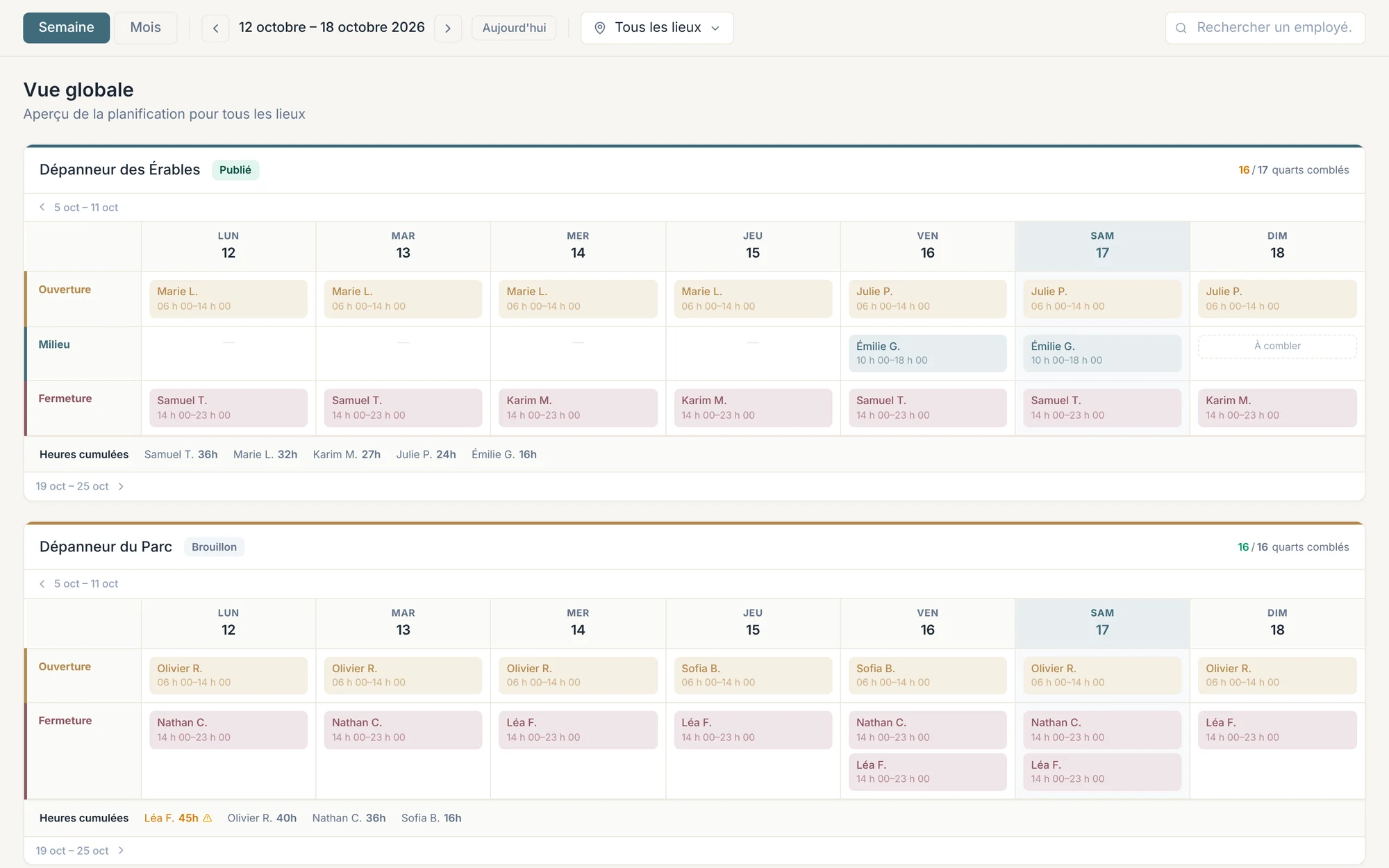Screenshot of the selected page of the manager web app